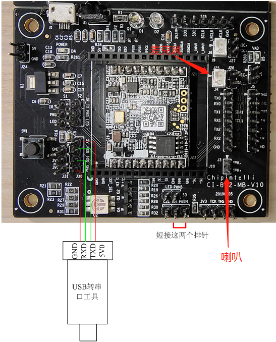 模块和USB转串口工具连接图