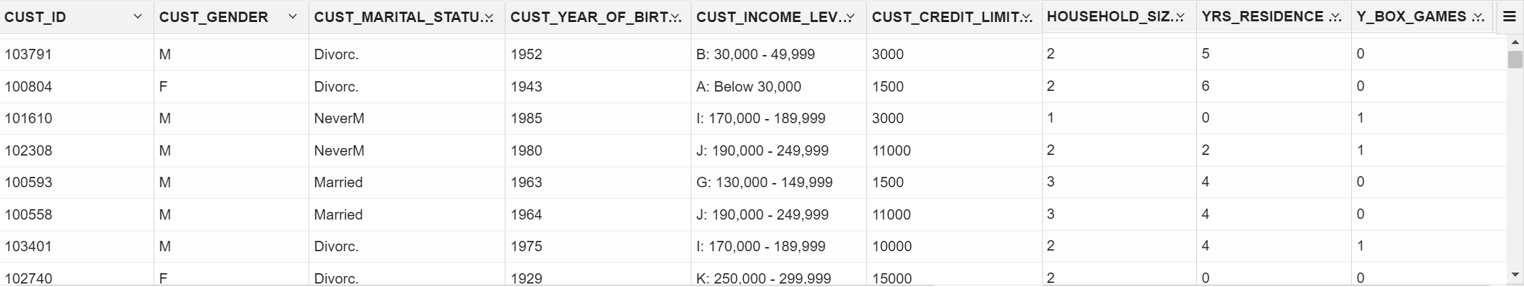 CUSTOMERDATA table