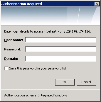 NTLM Authentication required. Provide your username, password and ___domain name