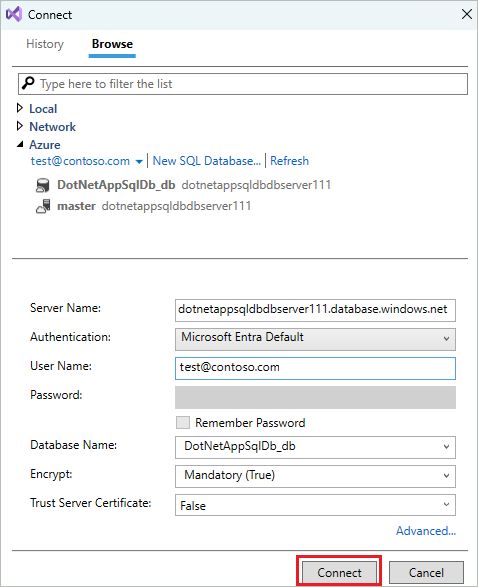 通过 Visual Studio 配置数据库连接
