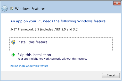 Windows 8 上安装 3.5 的对话框