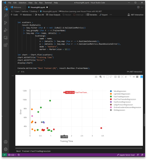 使用 ML.NET 的 .NET 交互式笔记本