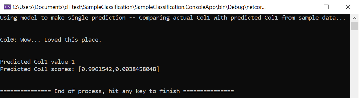 ML.NET CLI 从 Visual Studio 运行应用