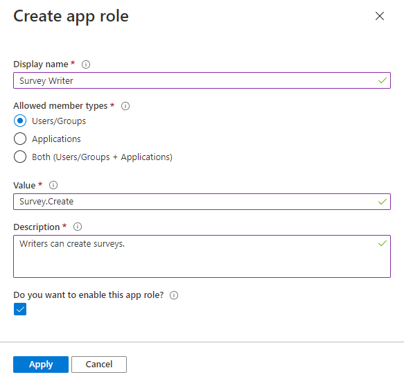 Azure 门户中应用注册的应用角色创建上下文窗格