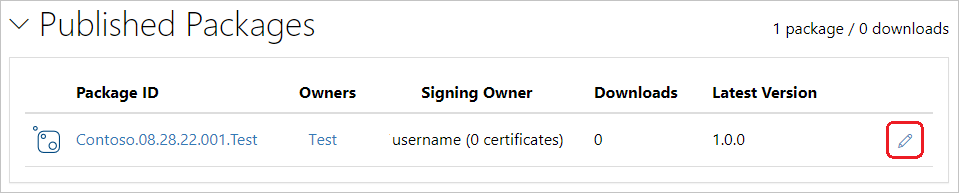 显示 nuget.org 上包列表的“编辑”图标的屏幕截图。