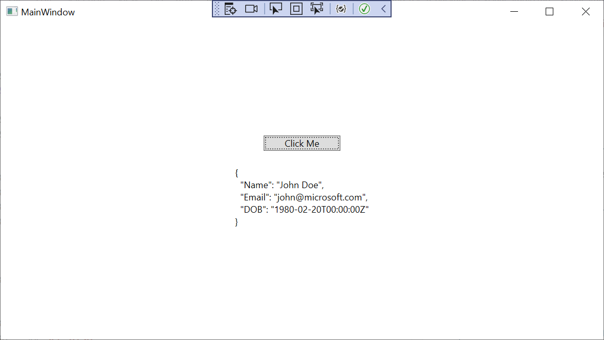 屏幕截图，显示选择按钮后 WPF 应用的输出。
